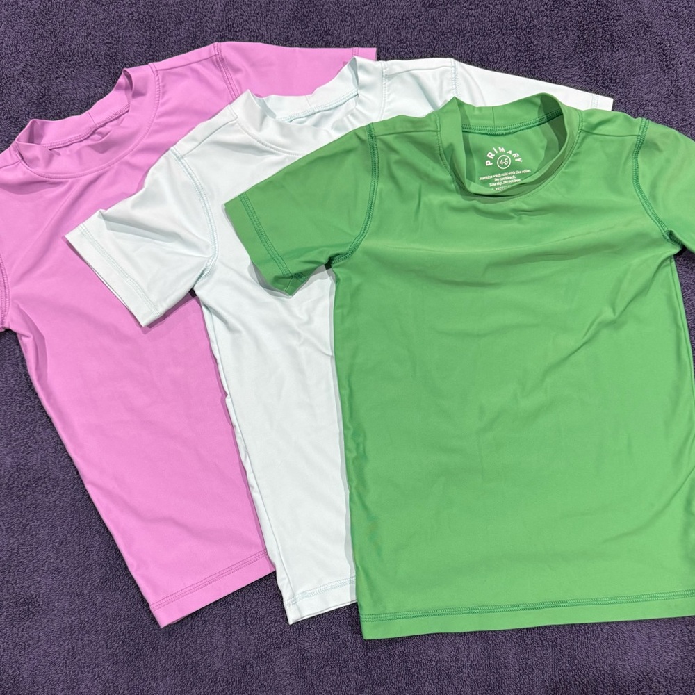 Primary Lavender, Sky Blue, and Green UPF50 Rashguards Swimwear